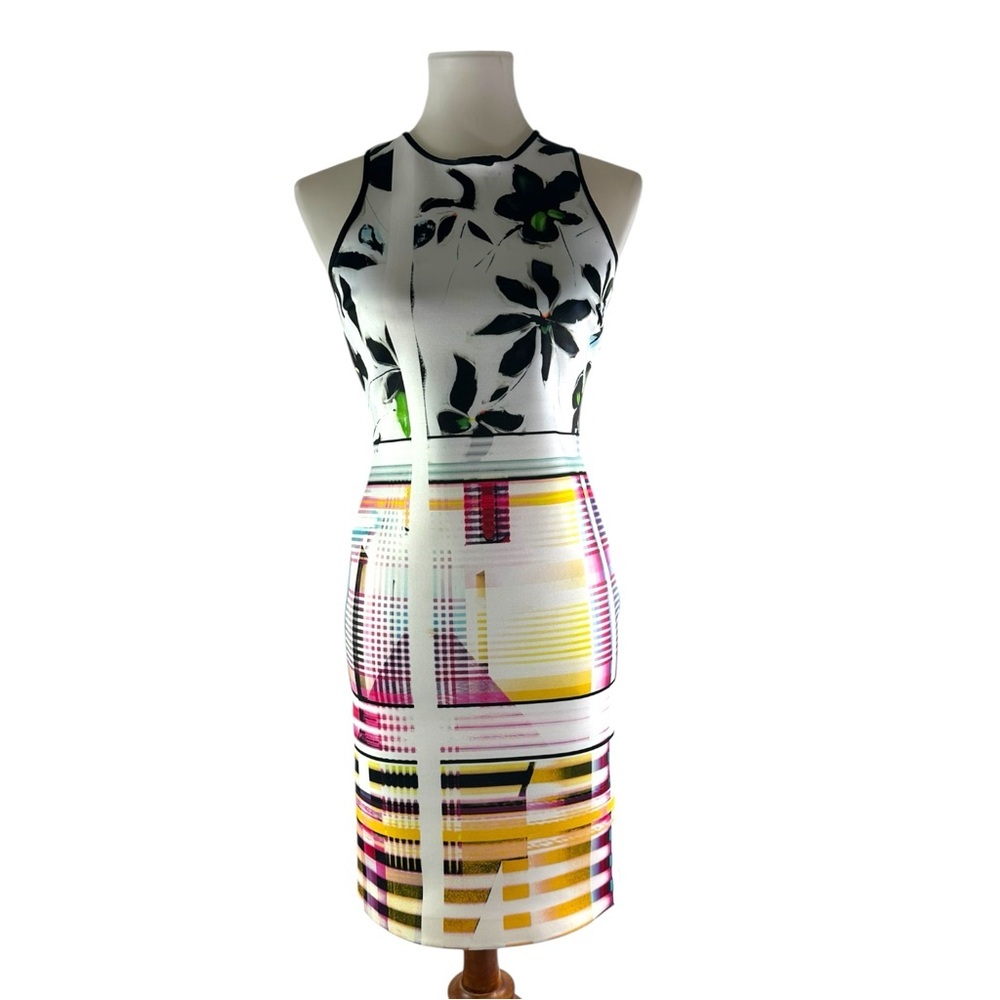 Clover Canyon Rainbow Garden Plaid Neoprene Sleeveless Dress Size Medium